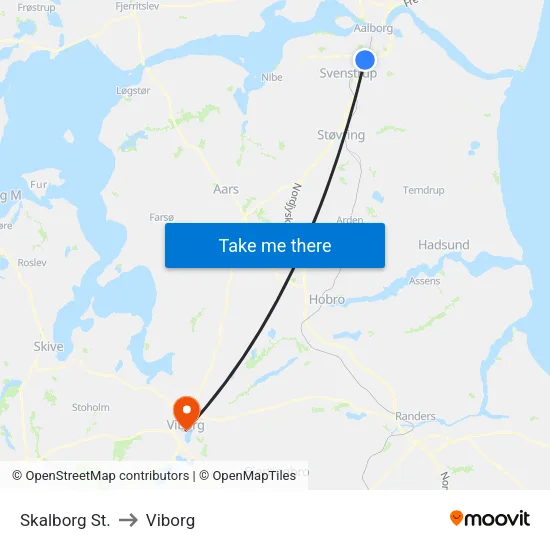 Skalborg St. to Viborg map