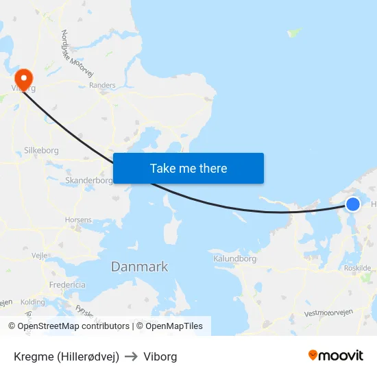 Kregme (Hillerødvej) to Viborg map