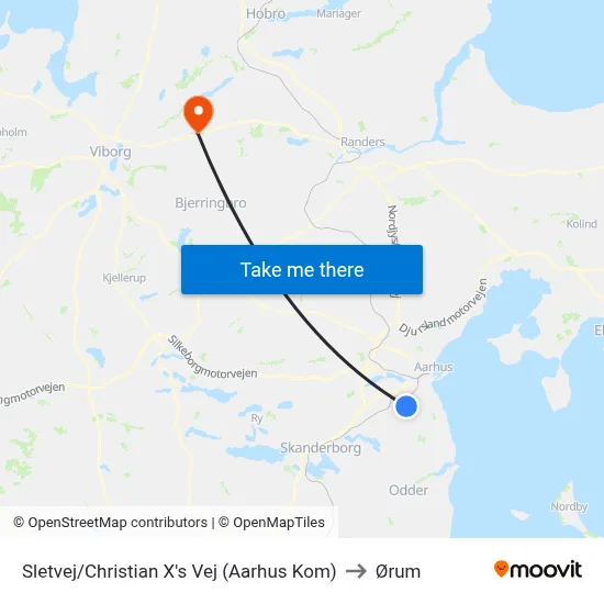 Sletvej/Christian X's Vej (Aarhus Kom) to Ørum map