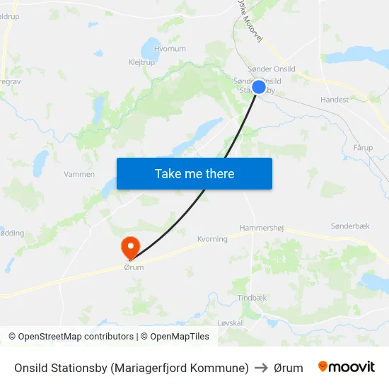 Onsild Stationsby (Mariagerfjord Kommune) to Ørum map