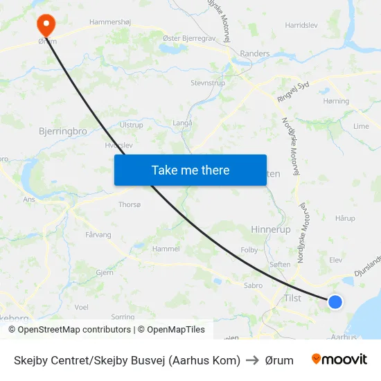 Skejby Centret/Skejby Busvej (Aarhus Kom) to Ørum map