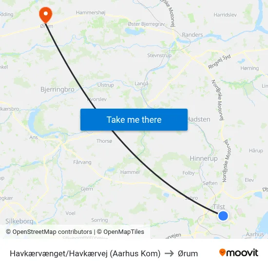 Havkærvænget/Havkærvej (Aarhus Kom) to Ørum map