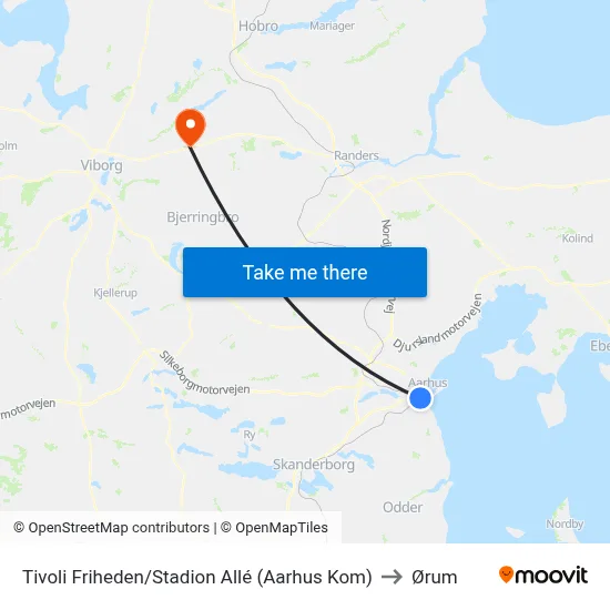 Tivoli Friheden/Stadion Allé (Aarhus Kom) to Ørum map