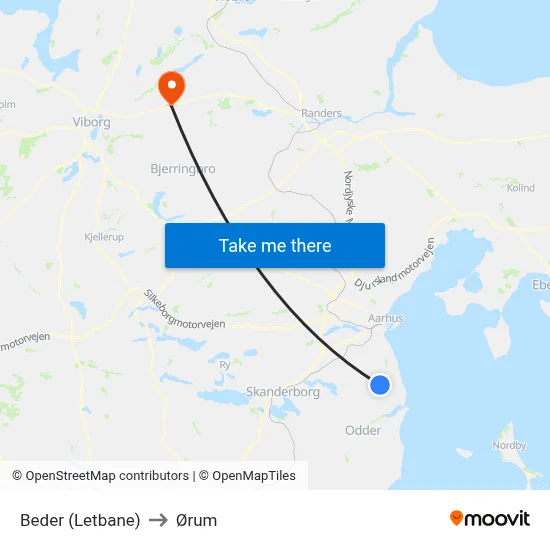 Beder (Letbane) to Ørum map