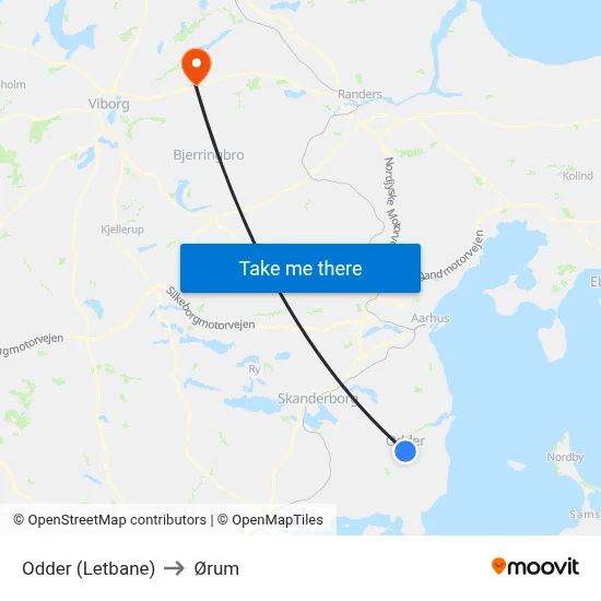 Odder (Letbane) to Ørum map