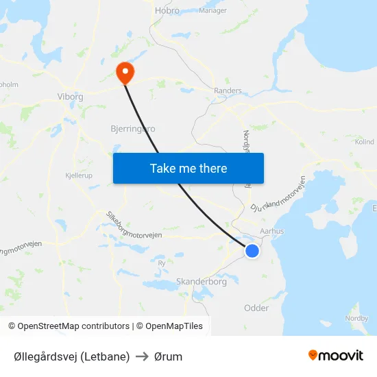 Øllegårdsvej (Letbane) to Ørum map