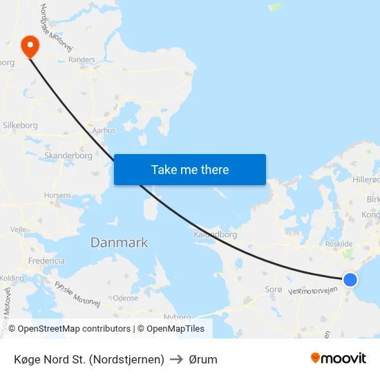 Køge Nord St. (Nordstjernen) to Ørum map