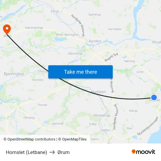 Hornslet (Letbane) to Ørum map