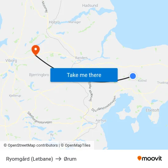 Ryomgård (Letbane) to Ørum map