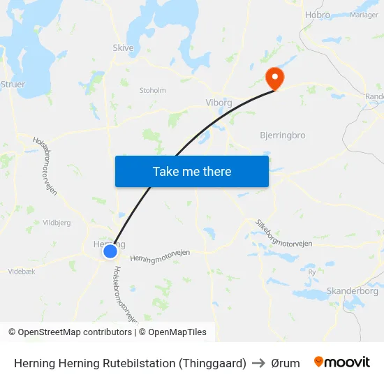 Herning Herning Rutebilstation (Thinggaard) to Ørum map