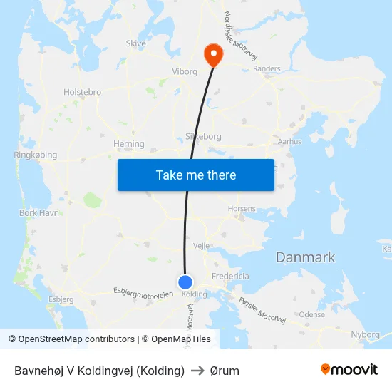 Bavnehøj V Koldingvej (Kolding) to Ørum map