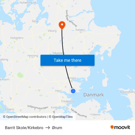 Barrit Skole/Kirkebro to Ørum map