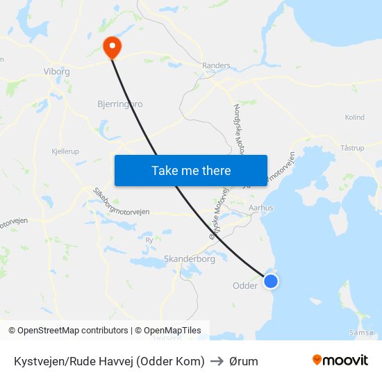 Kystvejen/Rude Havvej (Odder Kom) to Ørum map