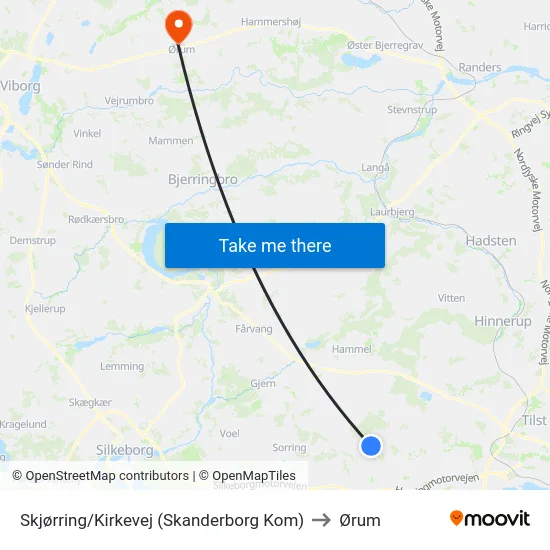 Skjørring/Kirkevej (Skanderborg Kom) to Ørum map