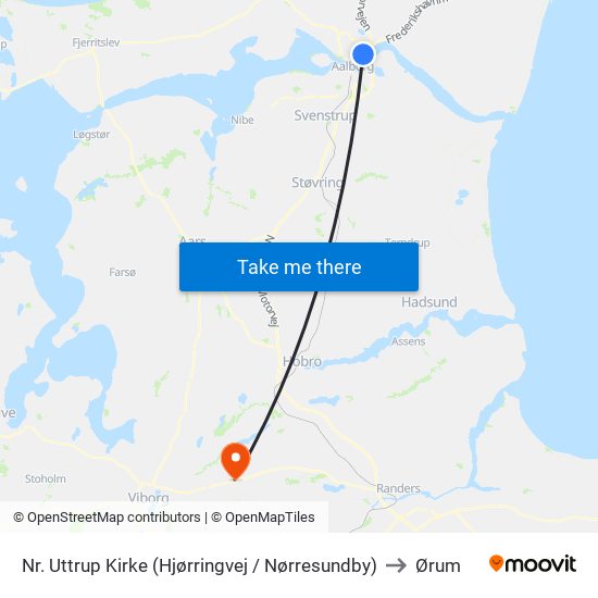 Nr. Uttrup Kirke (Hjørringvej / Nørresundby) to Ørum map