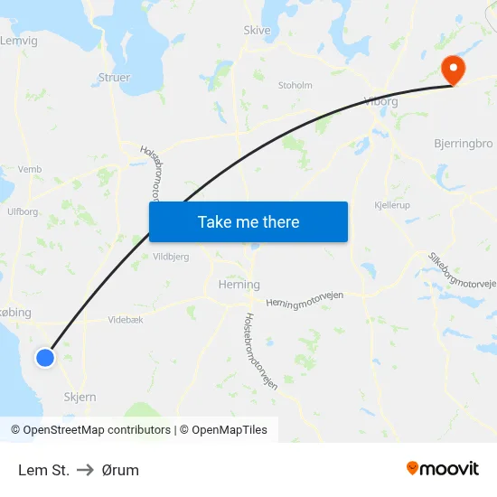 Lem St. to Ørum map