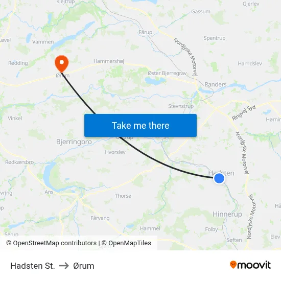 Hadsten St. to Ørum map