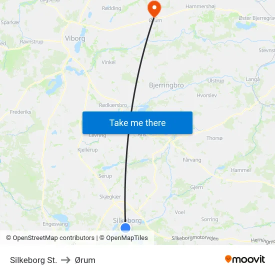 Silkeborg St. to Ørum map