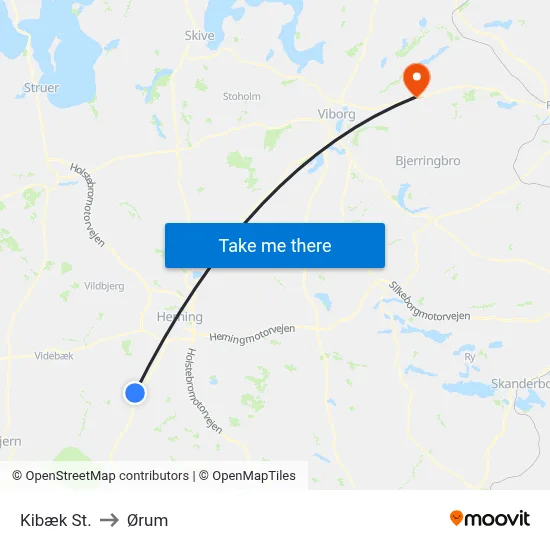 Kibæk St. to Ørum map