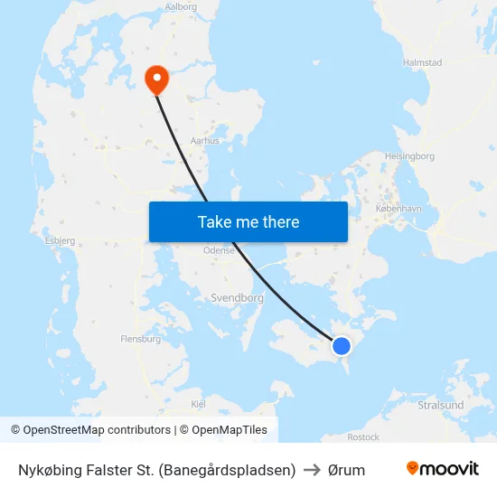 Nykøbing Falster St. (Banegårdspladsen) to Ørum map
