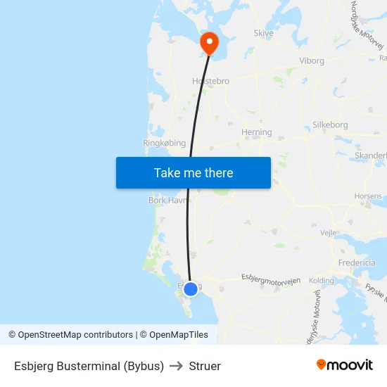 Esbjerg Busterminal (Bybus) to Struer map