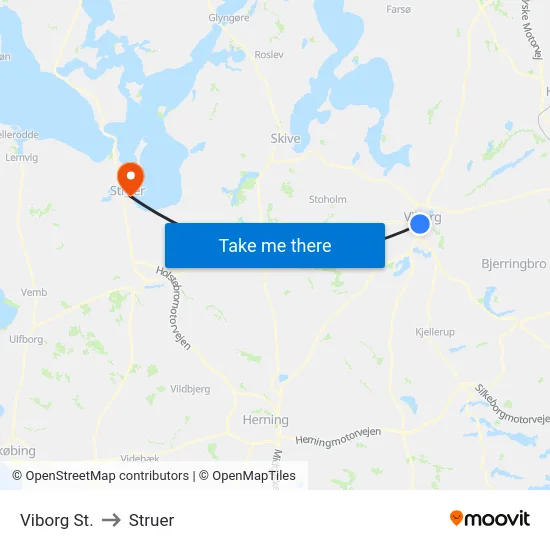 Viborg St. to Struer map