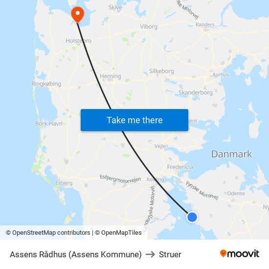 Assens Rådhus (Assens Kommune) to Struer map