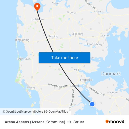 Arena Assens (Assens Kommune) to Struer map
