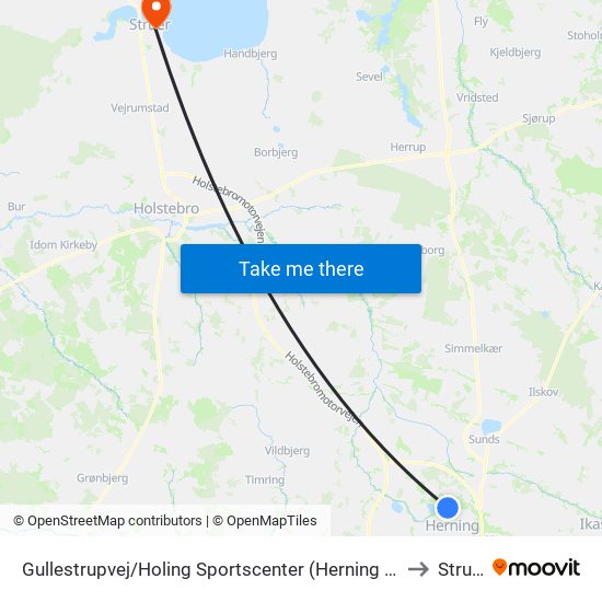 Gullestrupvej/Holing Sportscenter (Herning Kom) to Struer map