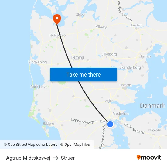 Agtrup Midtskovvej to Struer map