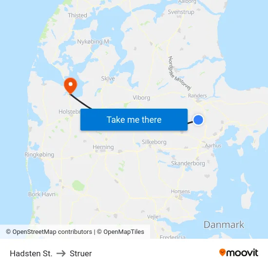 Hadsten St. to Struer map