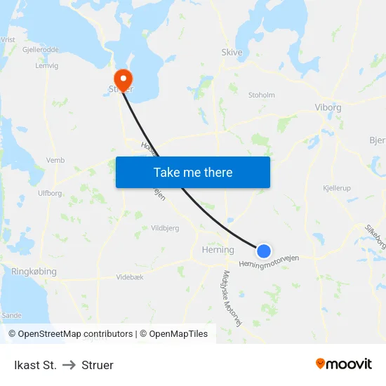 Ikast St. to Struer map