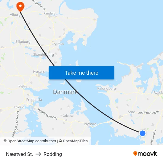 Næstved St. to Rødding map