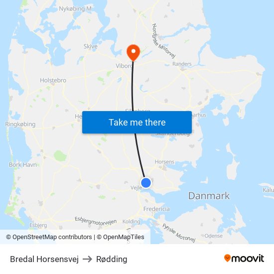 Bredal Horsensvej to Rødding map