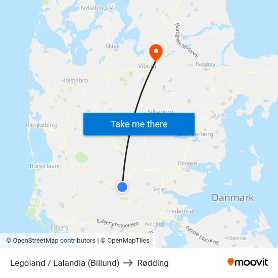 Legoland / Lalandia (Billund) to Rødding map