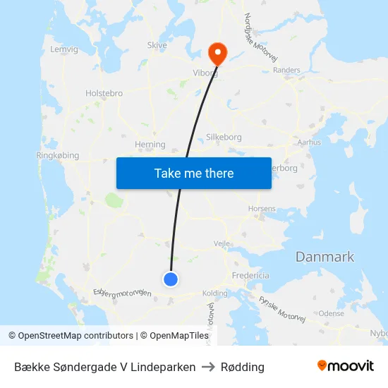 Bække Søndergade V Lindeparken to Rødding map