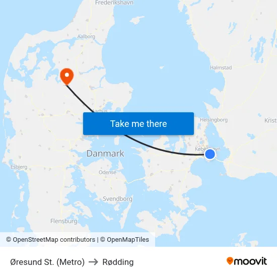 Øresund St. (Metro) to Rødding map