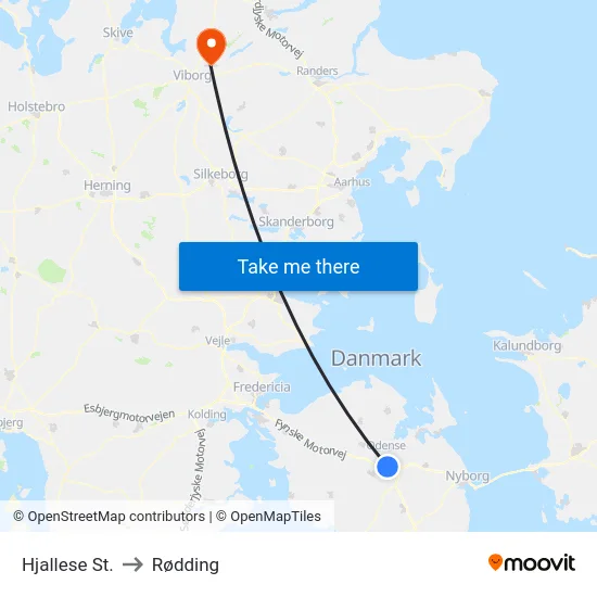 Hjallese St. to Rødding map
