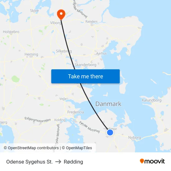 Odense Sygehus St. to Rødding map
