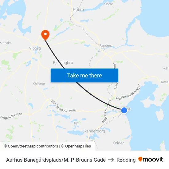Aarhus Banegårdsplads/M. P. Bruuns Gade to Rødding map