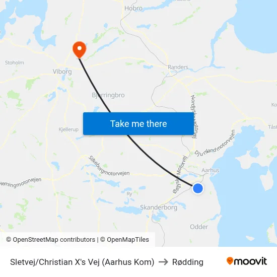 Sletvej/Christian X's Vej (Aarhus Kom) to Rødding map