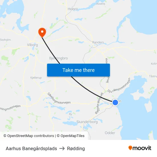 Aarhus Banegårdsplads to Rødding map
