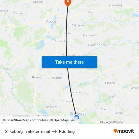 Silkeborg Trafikterminal to Rødding map