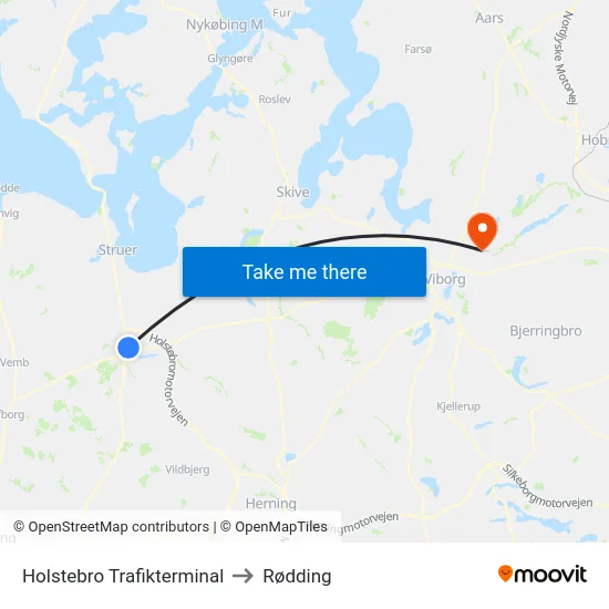 Holstebro Trafikterminal to Rødding map