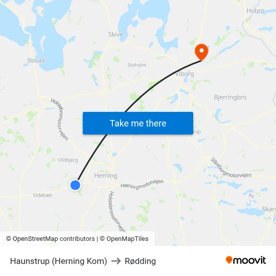 Haunstrup (Herning Kom) to Rødding map