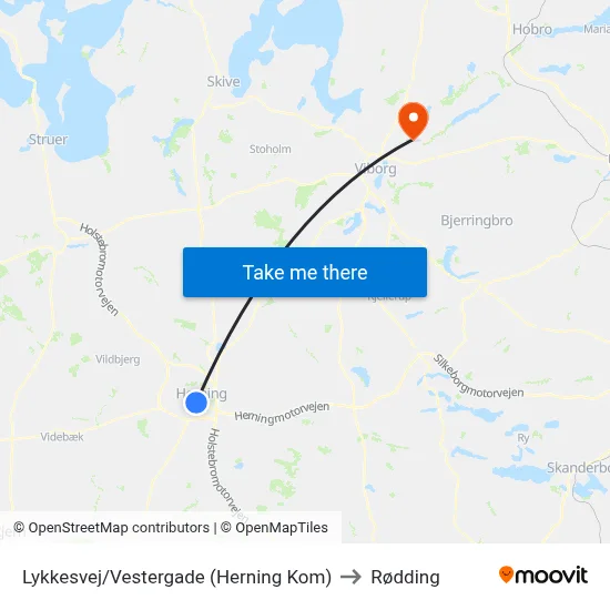 Lykkesvej/Vestergade (Herning Kom) to Rødding map