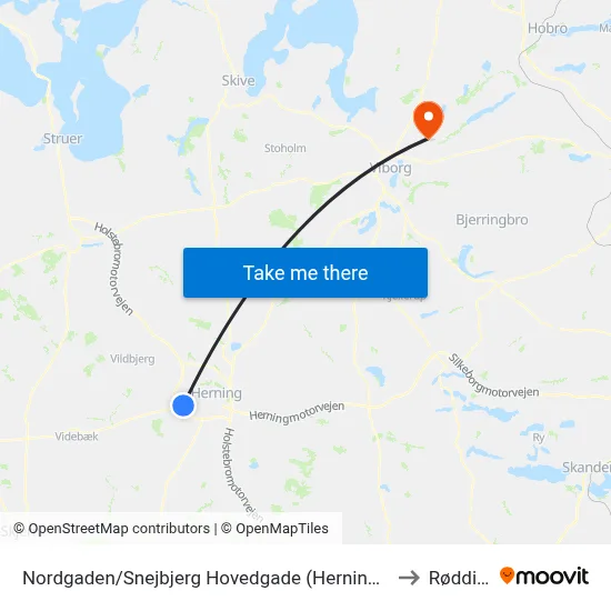 Nordgaden/Snejbjerg Hovedgade (Herning Kom) to Rødding map