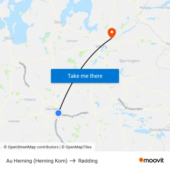 Au Herning (Herning Kom) to Rødding map