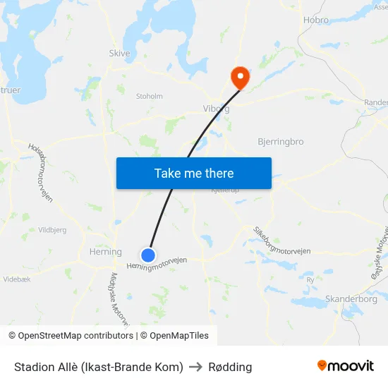 Stadion Allè (Ikast-Brande Kom) to Rødding map