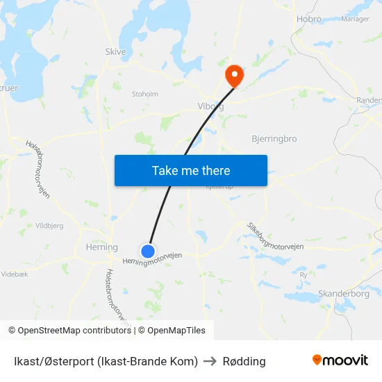 Ikast/Østerport (Ikast-Brande Kom) to Rødding map